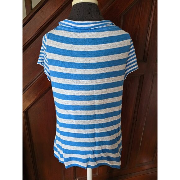 Lauren Ralph Lauren Blue/White Linen Striped Boatneck T-Shirt L Womens - Picture 2 of 8